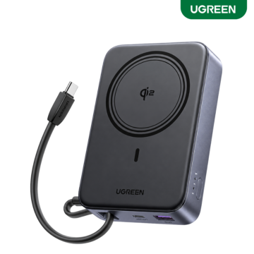 UGREEN 30W 20000mAh Power Bank PB567 with Qi2 15W magnetic charging and built-in USB-C cable