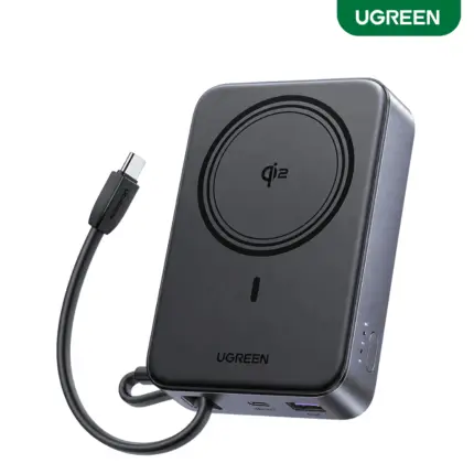 UGREEN 30W 20000mAh Power Bank PB567 with Qi2 15W magnetic charging and built-in USB-C cable