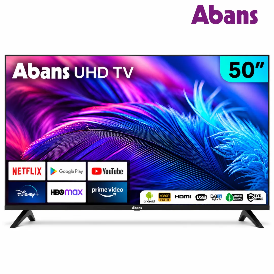 Abans 50 Inch Smart UHD TV with 4K 3840 × 2160 DLED Display, Android 14, Wi-Fi and 20W Stereo Sound