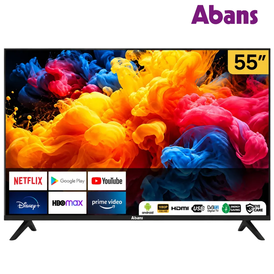 Abans 55 Inch UHD Smart TV with 4K 3840 × 2160 DLED Display, Android 11, Wi-Fi and 16W Stereo Sound