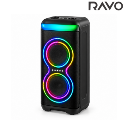 Ravo 815 Portable Bluetooth Karaoke Speaker with dual 8-inch speakers, wireless microphones, and LED party lights