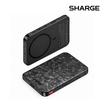 Sharge Carbon Mag 5000mAh Power Bank with carbon fiber design, 15W wireless charging, and 20W wired charging
