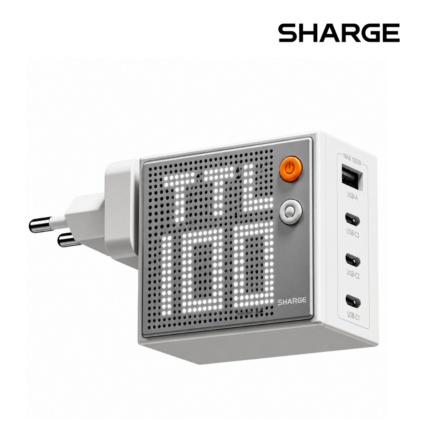 Sharge Pixel 100 Multi-Port Charger with 100W fast charging, dot-matrix display, and 5th-gen GaN technology